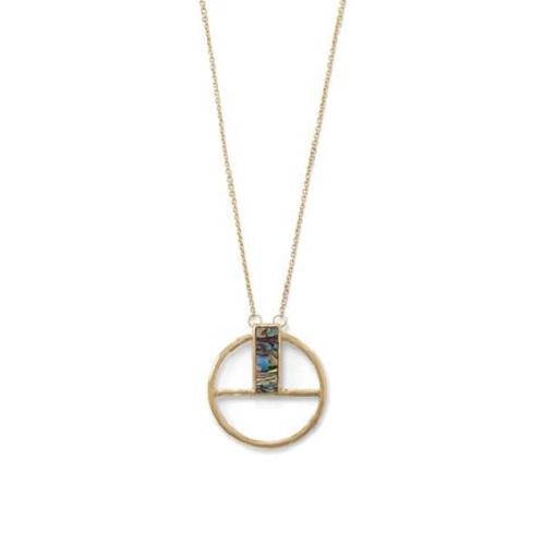 Gold Tone Geometric Abalone Shell Necklace