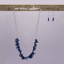 Load image into Gallery viewer, 3 Strand Silver Tone Lapis Spike Necklace