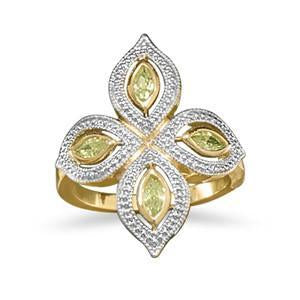 14 Karat Gold Plated Ring with Lime CZs