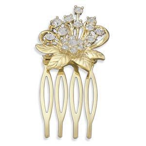 14 Karat Gold Plated Crystal Flower Fashion Hair Comb