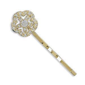 14 Karat Gold Plated Fashion Bobby Pin with Crystal Flower