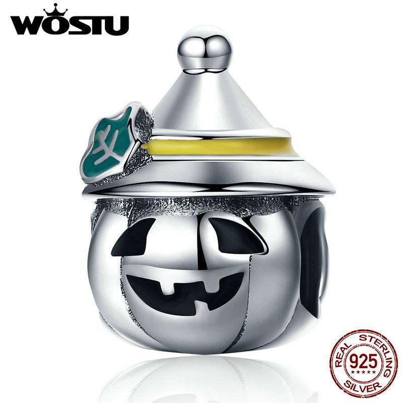 WOSTU New Genuine 925 Sterling Silver Pumpkin Face Beads Fit Original WST Charm Bracelet DIY Jewelry Halloween Gift CQC164