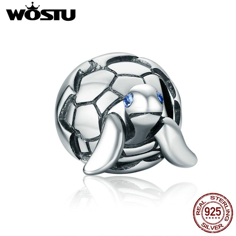 WOSTU Original Design 925 Sterling Silver Newborn Turtle Beads Fit WST Charm Bracelet Fine DIY Jewelry Gift CQC192