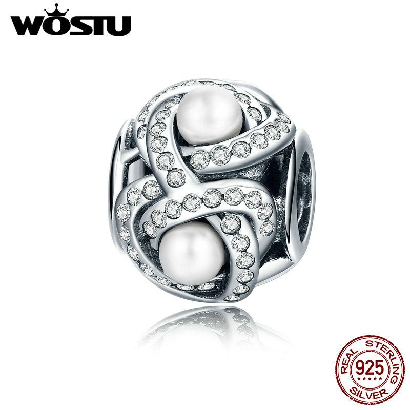 WOSTU Pure 925 Sterling Silver Luminous Love Knot Charm Beads Fit Original wst Bracelet Jewelry Gift Your Bestie CRC119