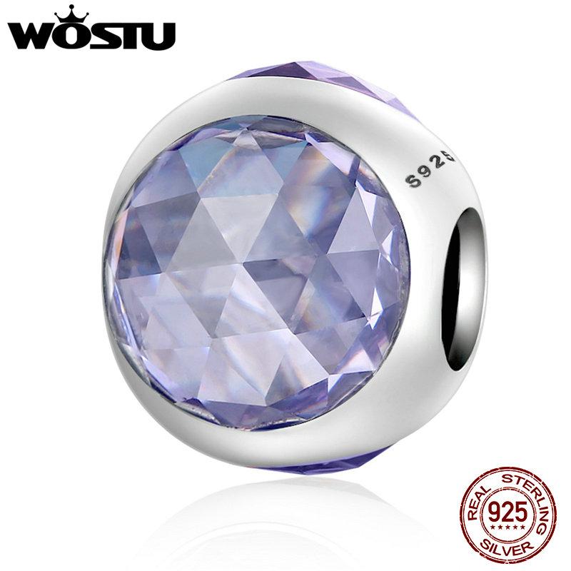 WOSTU Real 100% 925 Sterling Silver Radiant Droplet Bead With Lavender CZ Fit Original wst Charm Bracelet DIY Jewelry CRC088