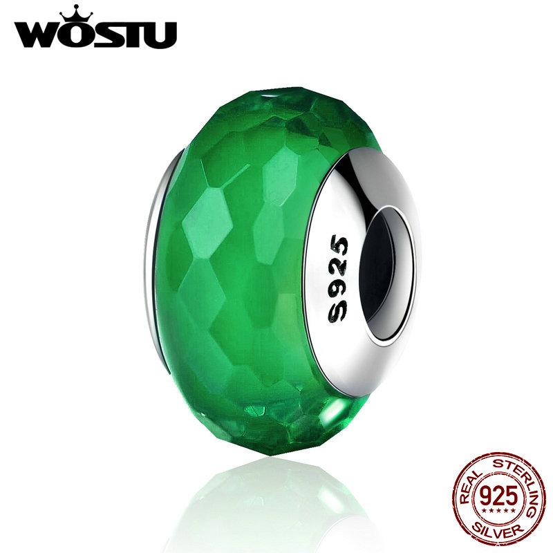 WOSTU Real 925 Sterling Silver Elegant Green Murano Glass Beads Fit Original wst Bracelet Luxury DIY Jewelry CQZ038