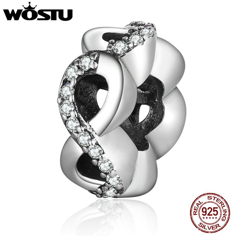 WOSTU Real 925 Sterling Silver Infinite Love Spacer Beads Fit Original WST Charm Bracelet Fashion DIY Jewelry FLC103