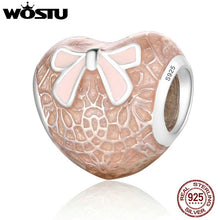 Load image into Gallery viewer, WOSTU Romantic 925 Sterling Silver Pink Bow &amp; Lace Heart Charm Fit Original wst Beads Bracelet DIY Fine Jewelry CRC106