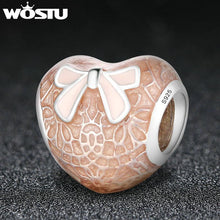 Load image into Gallery viewer, WOSTU Romantic 925 Sterling Silver Pink Bow &amp; Lace Heart Charm Fit Original wst Beads Bracelet DIY Fine Jewelry CRC106