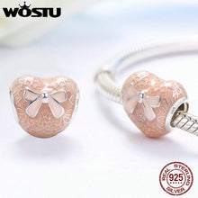 Load image into Gallery viewer, WOSTU Romantic 925 Sterling Silver Pink Bow &amp; Lace Heart Charm Fit Original wst Beads Bracelet DIY Fine Jewelry CRC106