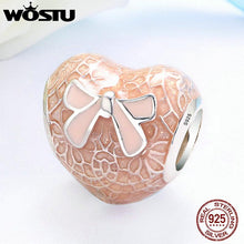 Load image into Gallery viewer, WOSTU Romantic 925 Sterling Silver Pink Bow &amp; Lace Heart Charm Fit Original wst Beads Bracelet DIY Fine Jewelry CRC106
