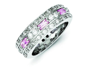 Sterling Silver Pink and Clear Cubic Zirconia Band