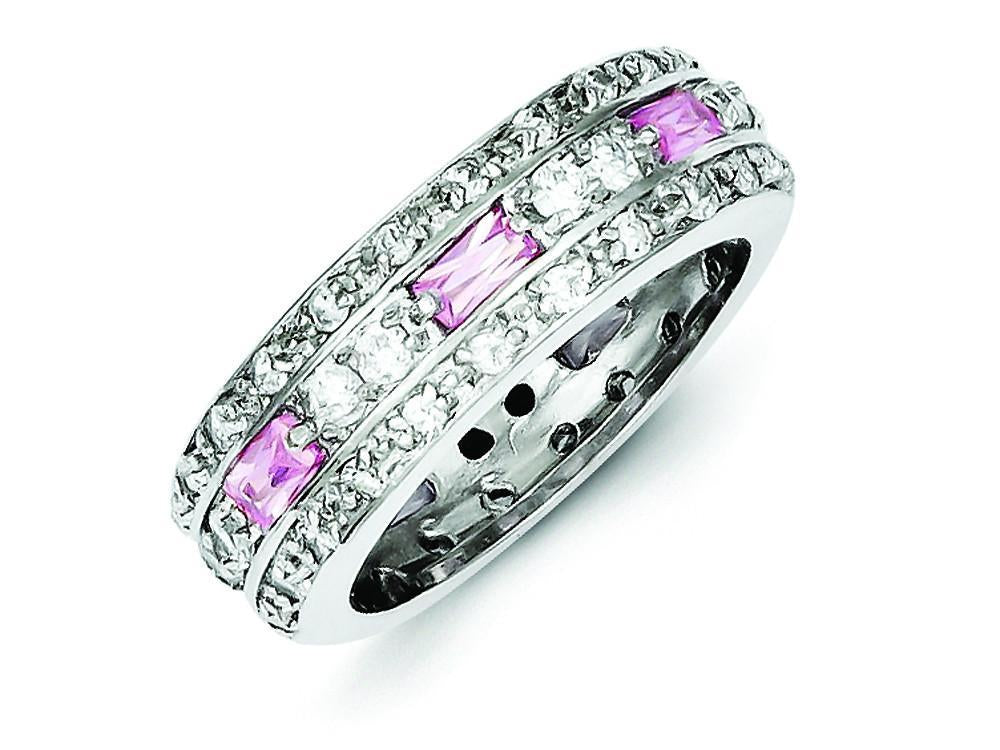 Sterling Silver Pink and Clear Cubic Zirconia Band