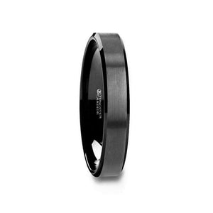 Black Tungsten Ring with Polished Beveled Edges and Brush Finished Center 4mm