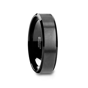 Black Tungsten Ring with Polished Beveled Edges and Brush Finished Center 6mm