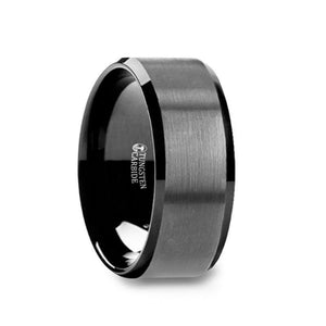 Black Tungsten Ring with Polished Beveled Edges and Brush Finished Center 10mm
