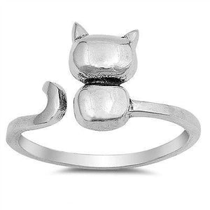 Sterling Silver 925 PRETTY CAT DESIGN ADJUSTABLE SILVER RING 11MM SIZES 4-12