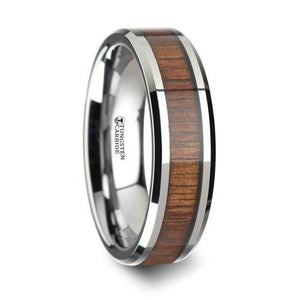 KONA Koa Wood Inlaid Tungsten Carbide Ring with Bevels - 6mm