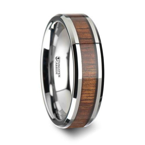 KONA Koa Wood Inlaid Tungsten Carbide Ring with Bevels - 6mm