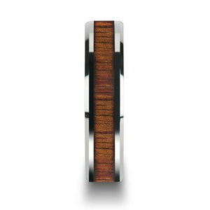 KONA Koa Wood Inlaid Tungsten Carbide Ring with Bevels - 6mm
