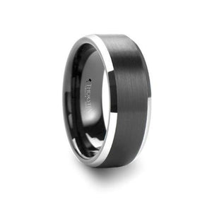 ASTON Black Brushed Center Tungsten Carbide Ring with Polished Beveled Edges - 8MM