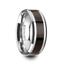 Load image into Gallery viewer, ARCANE Ebony Wood Inlaid Tungsten Carbide Ring with Bevels - 8mm