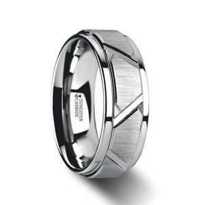 VESTIGE Tungsten Ring with Triangle Angle Grooves and Raised Center - 8mm