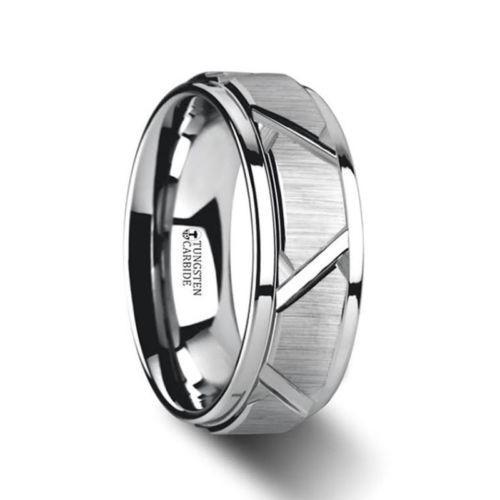 VESTIGE Tungsten Ring with Triangle Angle Grooves and Raised Center - 8mm