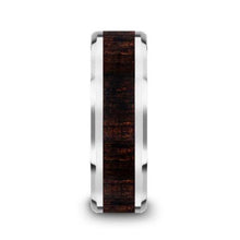 Load image into Gallery viewer, ARCANE Ebony Wood Inlaid Tungsten Carbide Ring with Bevels - 8mm