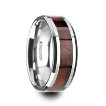 Load image into Gallery viewer, ARCANE Ebony Wood Inlaid Tungsten Carbide Ring with Bevels - 8mm