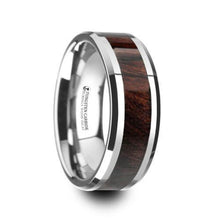Load image into Gallery viewer, KEVAZ Bubinga Wood Inlaid Tungsten Carbide Ring with Bevels - 8mm