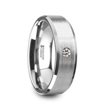 Load image into Gallery viewer, PORTER Brushed Finish Tungsten Carbide Wedding Ring with White Diamond Setting and Beveled Edges- 8 mm