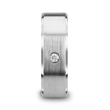 Load image into Gallery viewer, PORTER Brushed Finish Tungsten Carbide Wedding Ring with White Diamond Setting and Beveled Edges- 8 mm