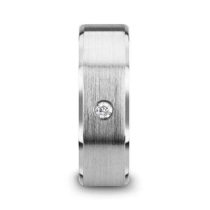 PORTER Brushed Finish Tungsten Carbide Wedding Ring with White Diamond Setting and Beveled Edges- 8 mm