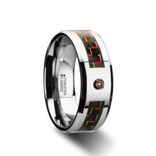 Load image into Gallery viewer, ADRIAN Tungsten Carbide Ring Black &amp; Red Carbon Fiber Red Diamond Set