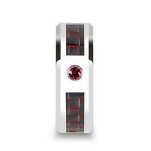 Load image into Gallery viewer, ADRIAN Tungsten Carbide Ring Black &amp; Red Carbon Fiber Red Diamond Set