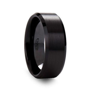 YORKSHIRE Brushed Finish Black Ceramic Wedding Band with Beveled Edges - 8mm