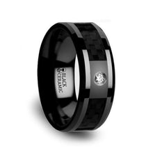 Load image into Gallery viewer, 8mm Black Ceramic Diamond Wedding Band with Black Carbon Fiber Inlay