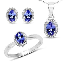 Load image into Gallery viewer, « Continue Shopping 2.02 Carat Genuine Tanzanite and White Diamond 14K White Gold Ring, Pendant &amp; Earrings Set